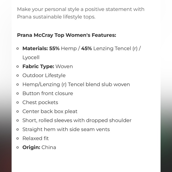 Prana Women’s McCray Button Down Top. Driftwood Plaid Color. Hemp Blend, Size M. - Picture 11 of 12